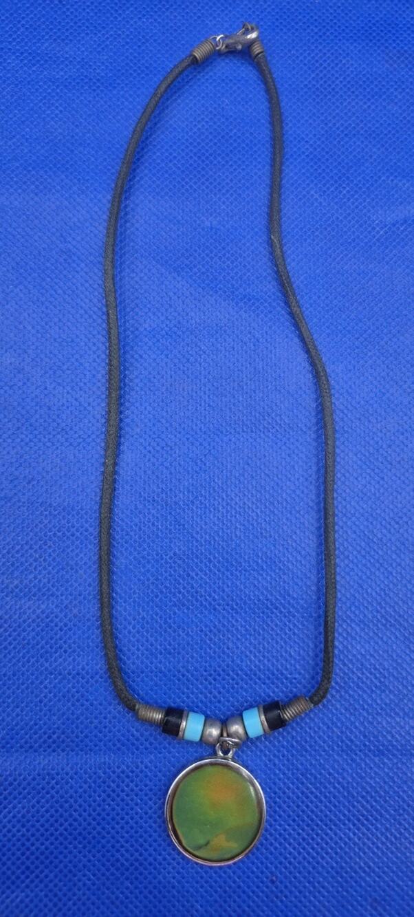 Vintage Mood Stone Pendant Necklace on Black Cord 15"